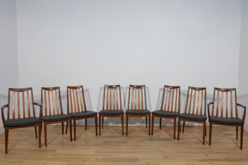 Mid-Century Teak and Leather Dining Chairs by Leslie Dandy for G-Plan, 1960s, Set of 8