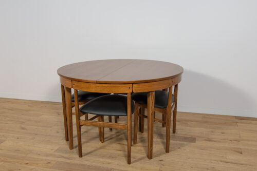 Mid-Century Round Extendable Dining Table and Chairs from McIntosh, 1960s, United Kngdom, Set of 5