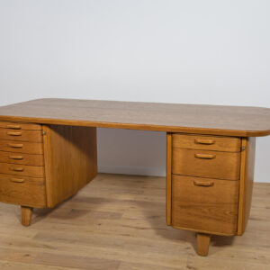Dębowe biurko Art Deco, proj. Gunnar Ericsson, Atvidaberg, Facit AB Buromöbel Zurich, Szwajcaria, lata 50