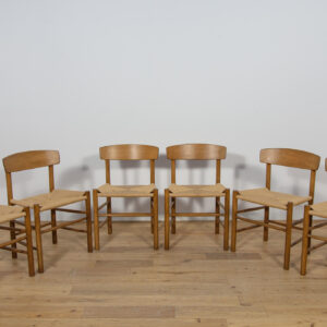 Komplet sześciu krzeseł J39, FDB Møbler, proj. B. Mogensen, Dania, lata 60.