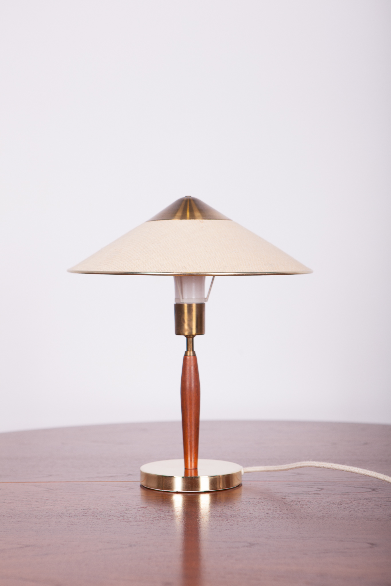 Mid Century Teak And Brass Table Lamp, Mid Century Teak Brass Lamp
